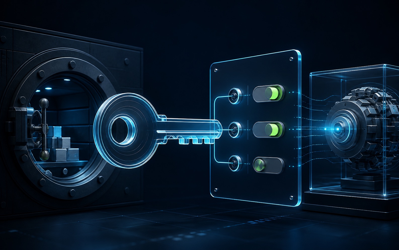 Abstract customer-controlled permissions connecting an exchange vault to software